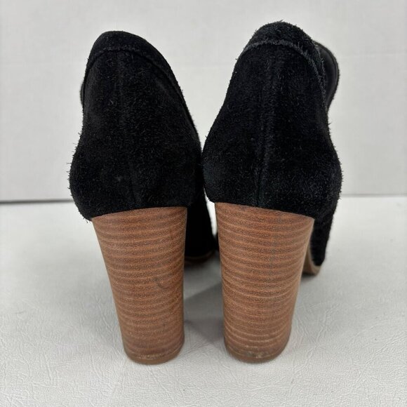 Lucky Brand Perforated Leather Bootie Size 8 Black Suede Heel Peep Toe Boot - Picture 7 of 9